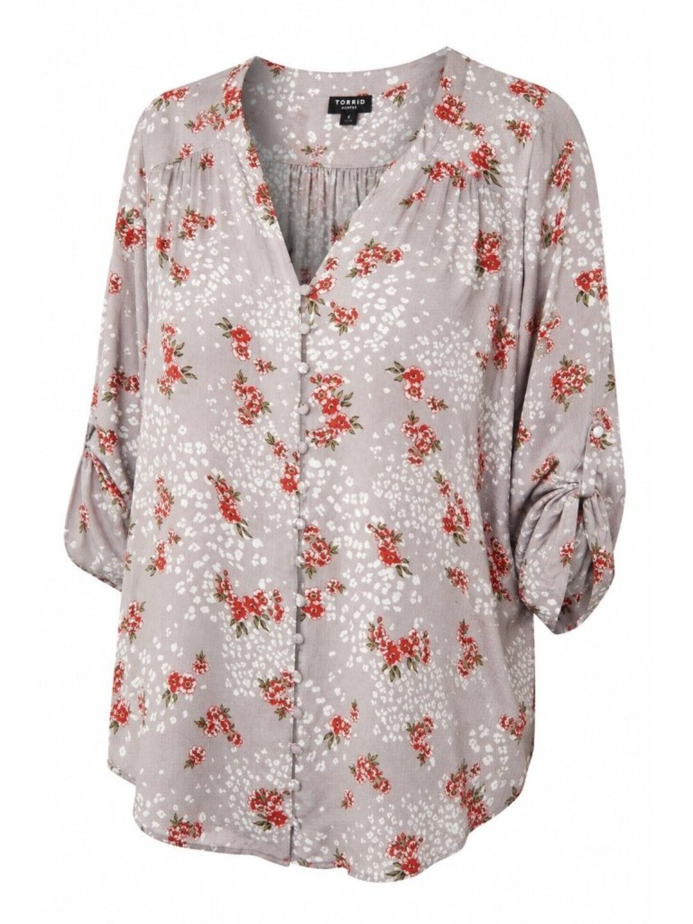 Torrid Harper Floral Blouse Womens 4 Boho 3/4 Sleeve Peasant Top Rayon Challis